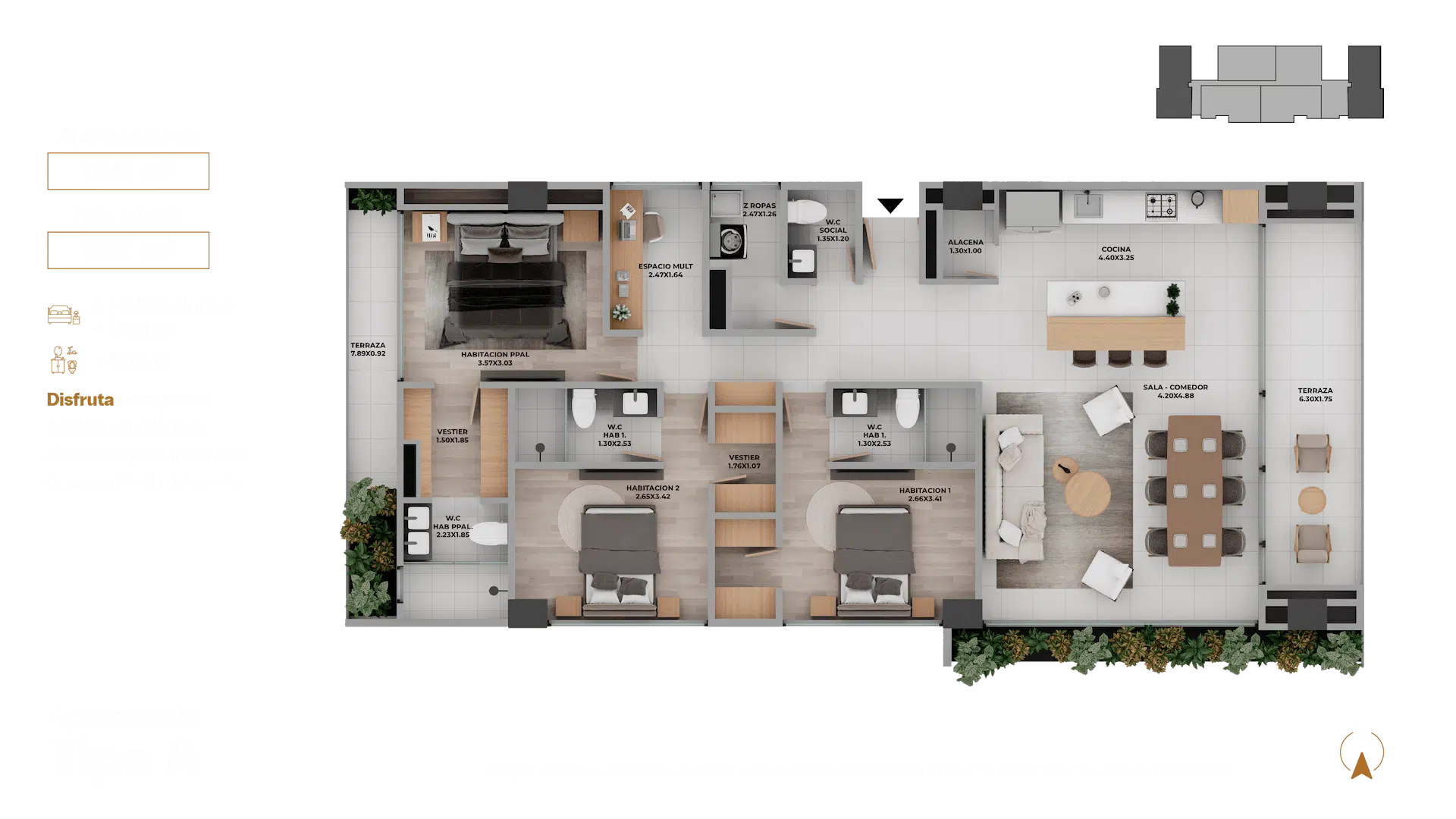 Plano ilustrativo del edificio Rua 19, con disposición esquemática de apartamentos y zonas comunes.