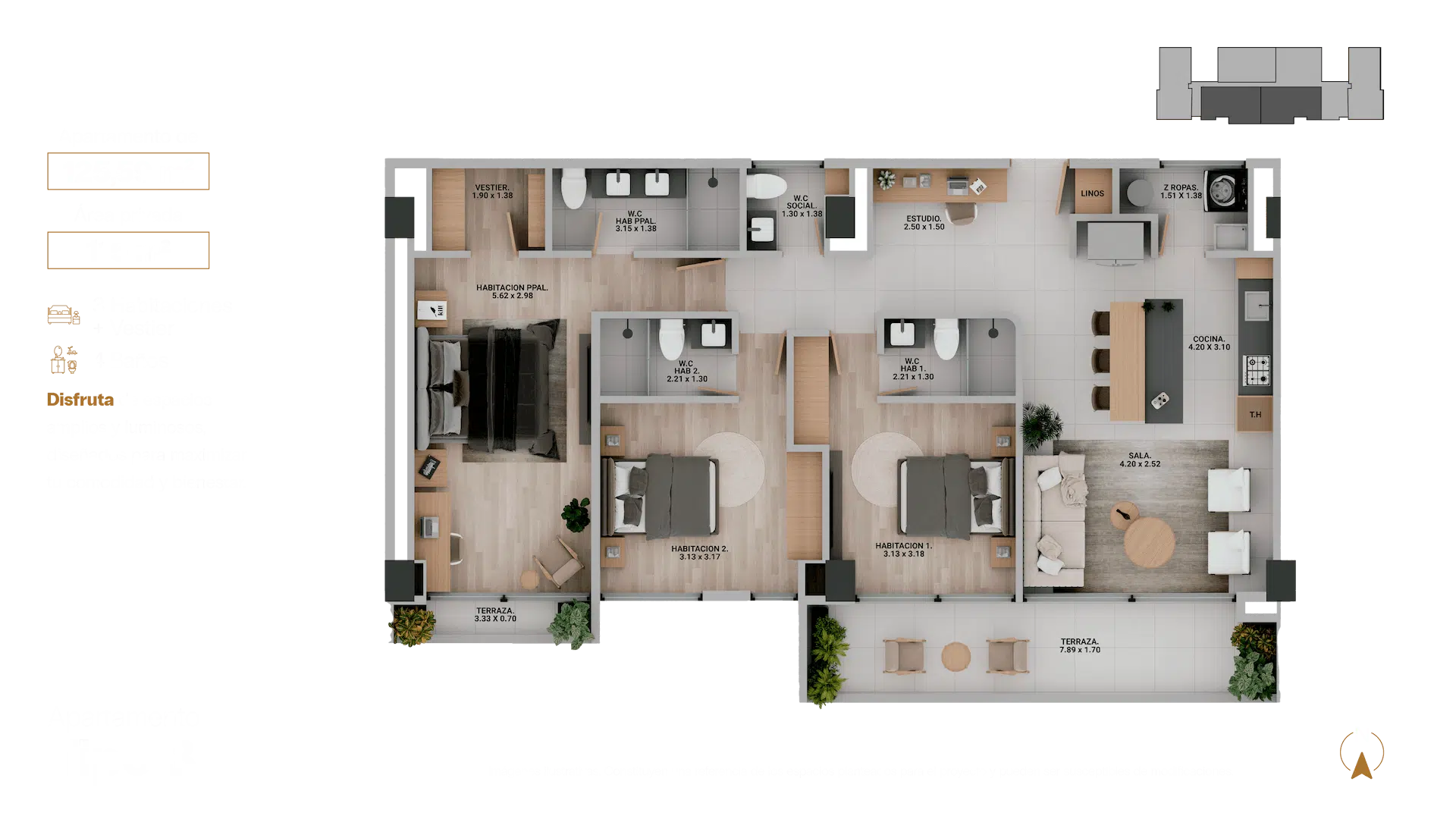 Plano ilustrativo del edificio Rua 19, con disposición esquemática de apartamentos y zonas comunes.