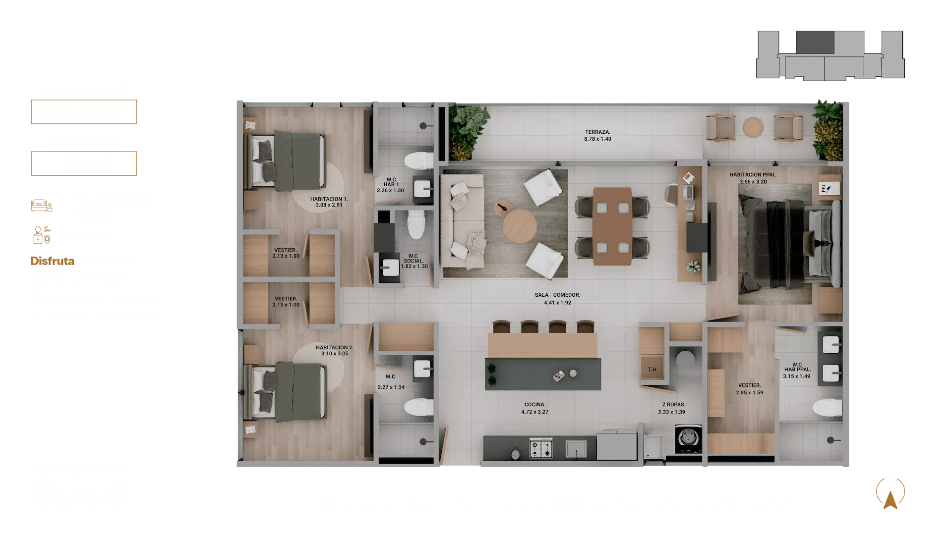 Plano ilustrativo del edificio Rua 19, con disposición esquemática de apartamentos y zonas comunes.